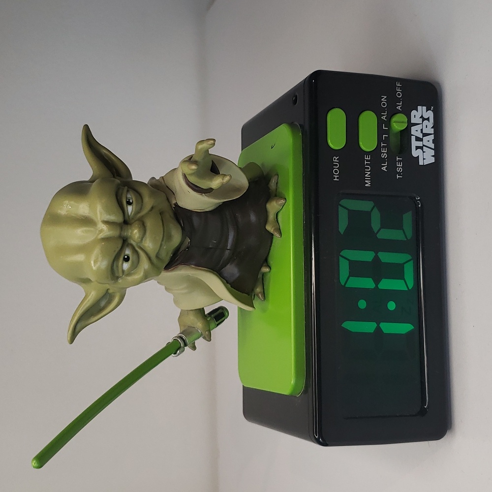 Lucas Film Yoda Alarm Clock w Light Saber 5" across Tested/Working *no box*